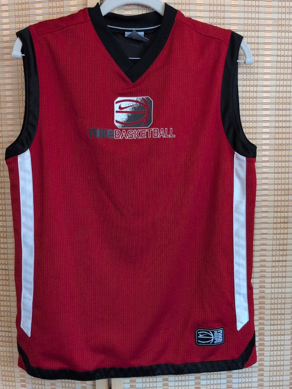 Nike Red and Black Basketball Jersey with White Side Stripes